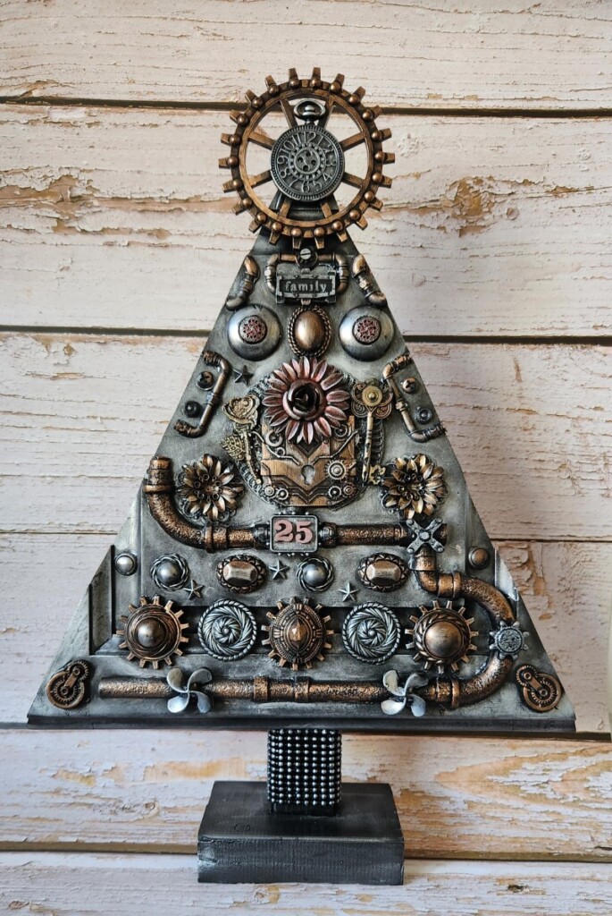 Steampunk Christmas tree made from Recycled jewellery and resin embellishments.