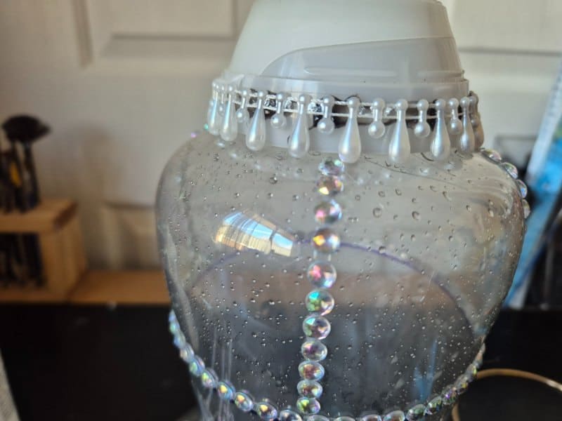 Downy bead bottle with beads attached