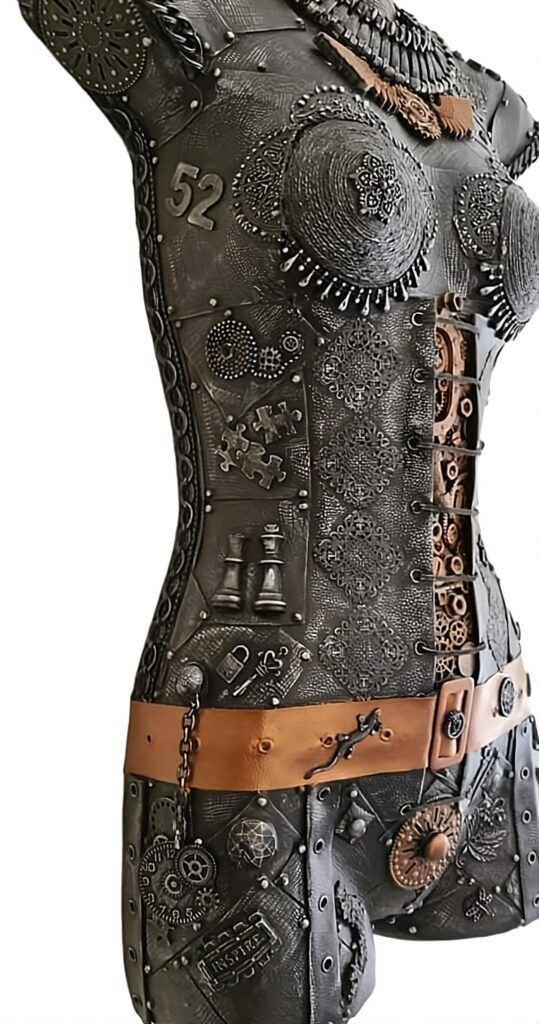 right side view of finished mannequin hanging on a wall