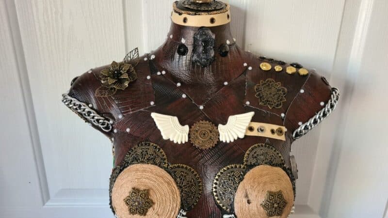 decorated mannequin before painting-top