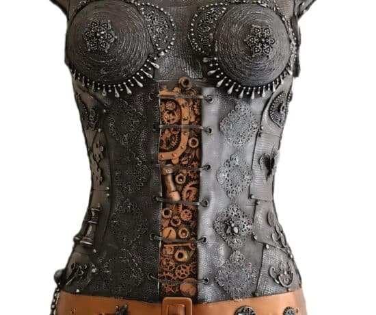 completed assemblage mannequin hanging on the wall