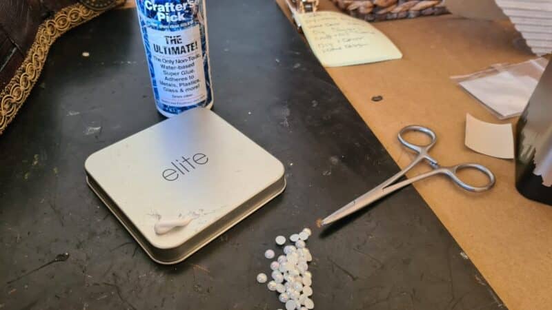 half pearl beads added as rivets