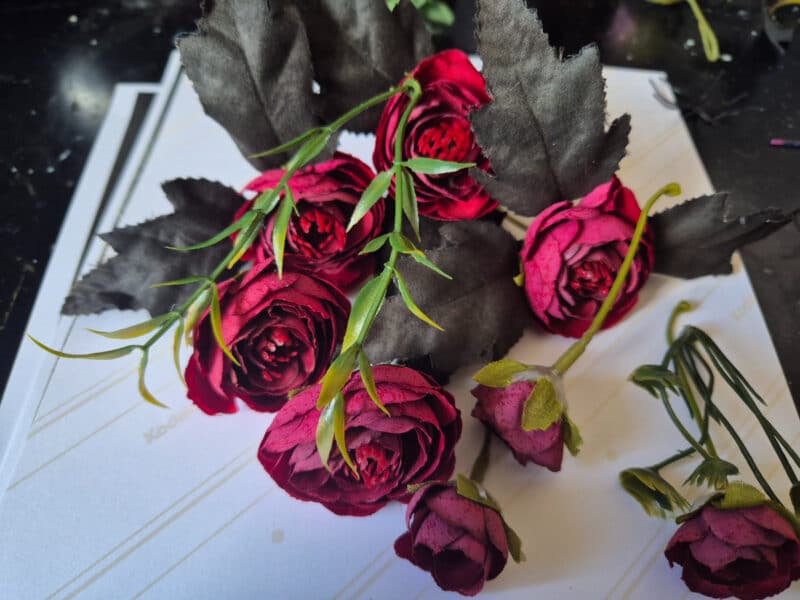 Red silk flowers