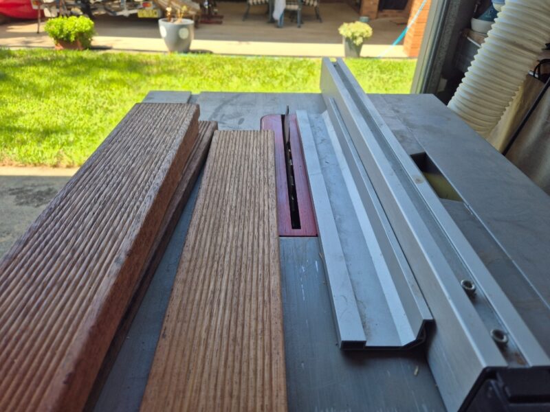 merbau decking cut into strips on table saw