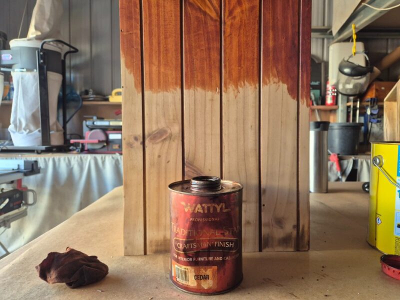  cedar stain applied to the sanded wood
